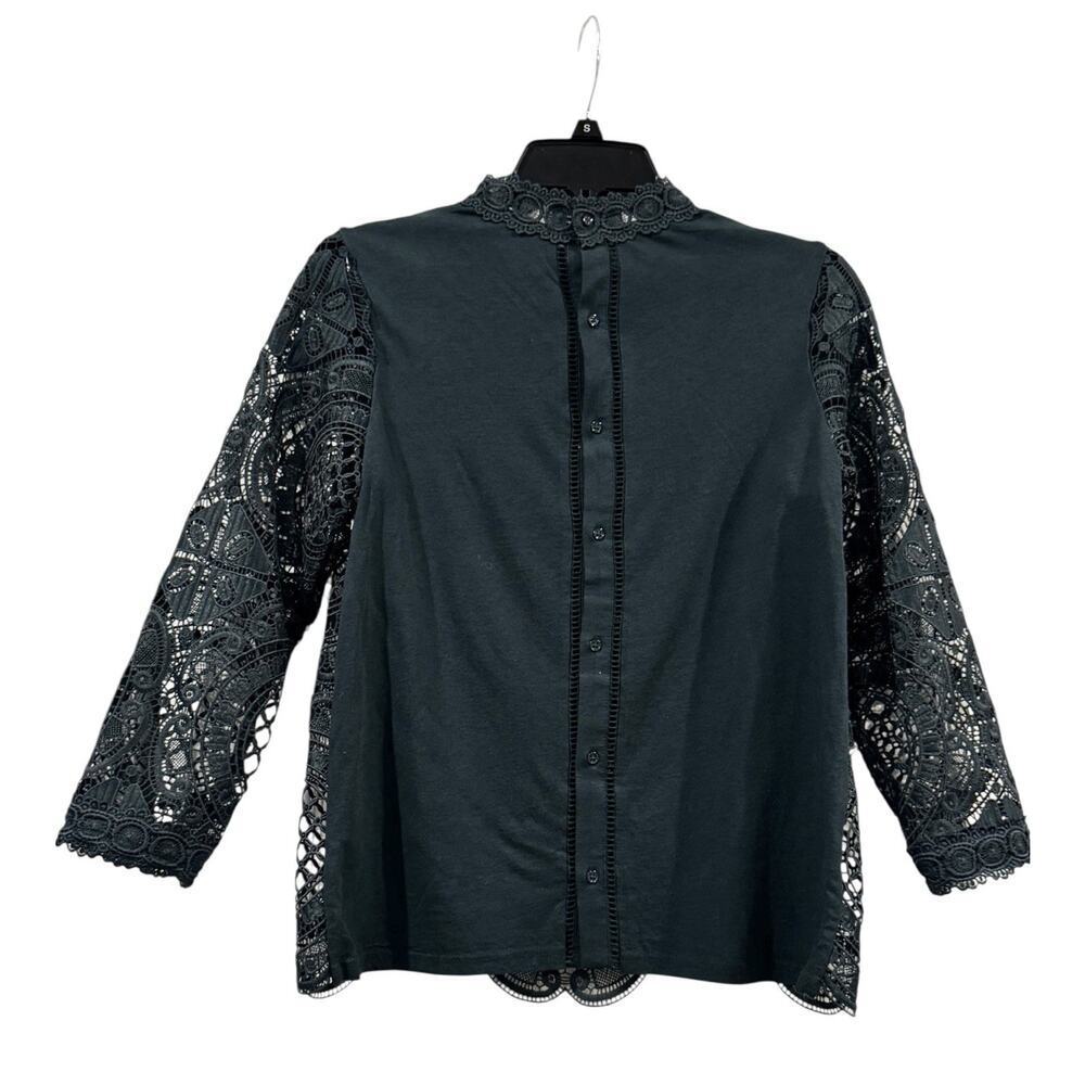 James Coviello By Anthropologie Women's Small Dark Teal Lace Top Button Back - Picture 2 of 11